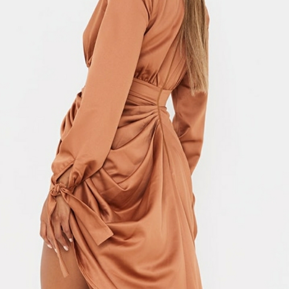Long Sleeve Wrap Draped Midi Dress
